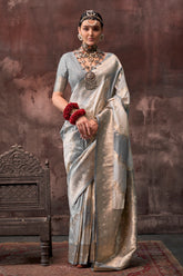 Gray shaded leheriya silk saree with handloom weaving saree | Shaded leheriya style Saree